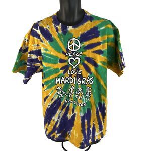 Vintage Fruit Of The Loom Peace Love Mardi Gras Tie Dye T-Shirt Sz XL